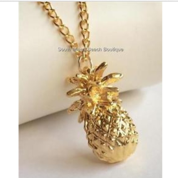 Gold Hawaiian Pineapple Necklace Pendant 26" XLong - Picture 1 of 8
